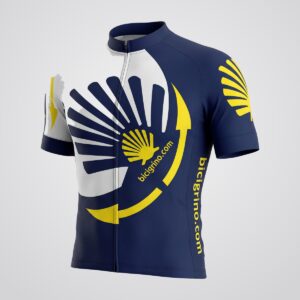 Maillot de ciclismo Bicigrino Flat Blue azul marino con la vieira del Camino de Santiago